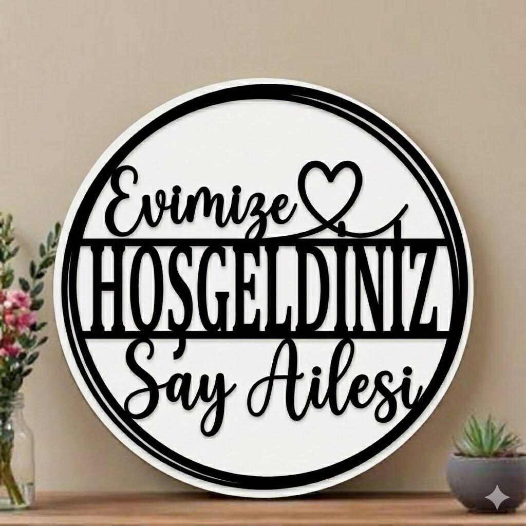 Evimize Hoşgeldiniz Yazılı Kişiye Özel Kapı Süsü Ev Dekoru 28 Cm Beyaz