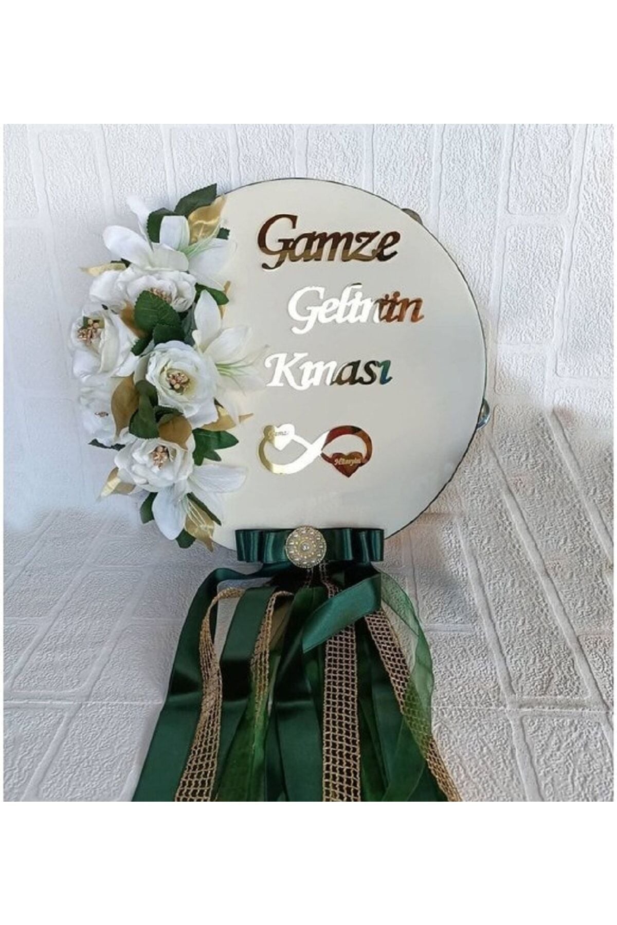 Isme Özel Plexi Yazılı Çiçek Süslü Deri Tef Kına Gecesi Gelin Tefi 30 cm