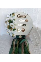 Isme Özel Plexi Yazılı Çiçek Süslü Deri Tef Kına Gecesi Gelin Tefi 27cm