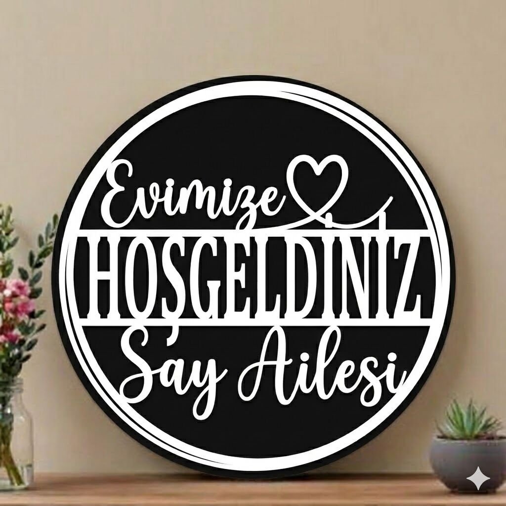 Evimize Hoşgeldiniz Yazılı Kişiye Özel Kapı Süsü Ev Dekoru 28 Cm Siyah