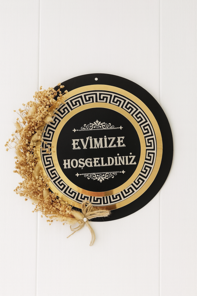 Pleksi Ahşap Kapı Süsü Hoşgeldiniz Yazılı Kapı Süsü 23 Cm Çapında