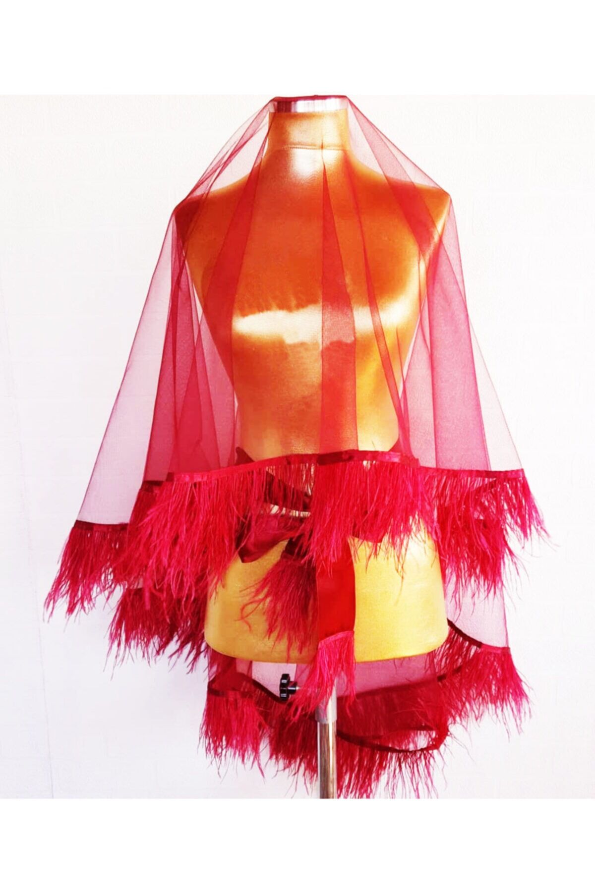 Saçaklı Gelin Duvağı, Gelin Yüz Örtüsü Ve Gelin Kuşağı Kırmızı