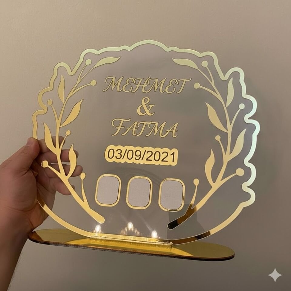 Pleksi Isimlik Masa Üstü Aynalı Gold Pleksi Isimlik Söz Nişan Düğün Masaüstü Isimlik