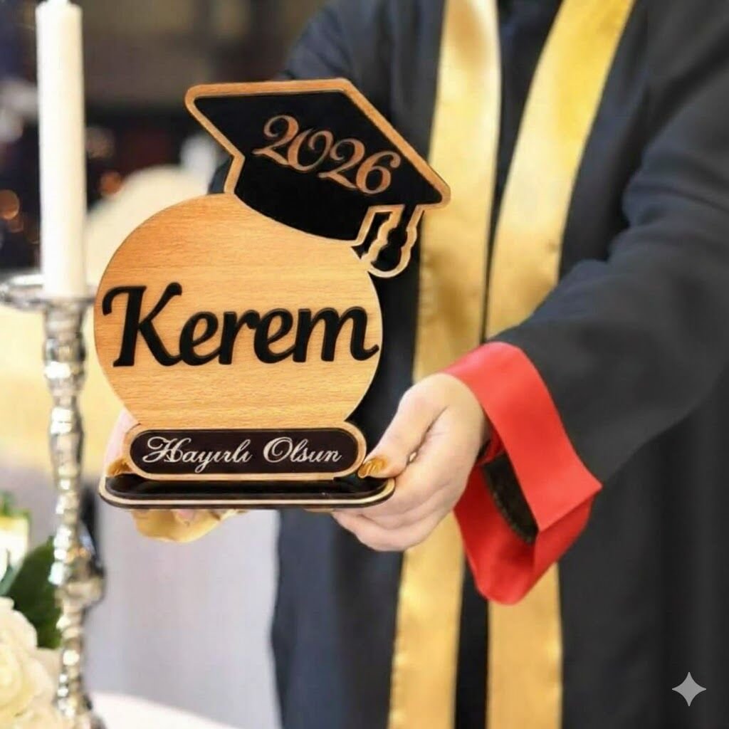 Mezunun Adı ve Kep Tasarımıyla Kişiselleştirilmiş Mezuniyet Masa Üstü Süsü