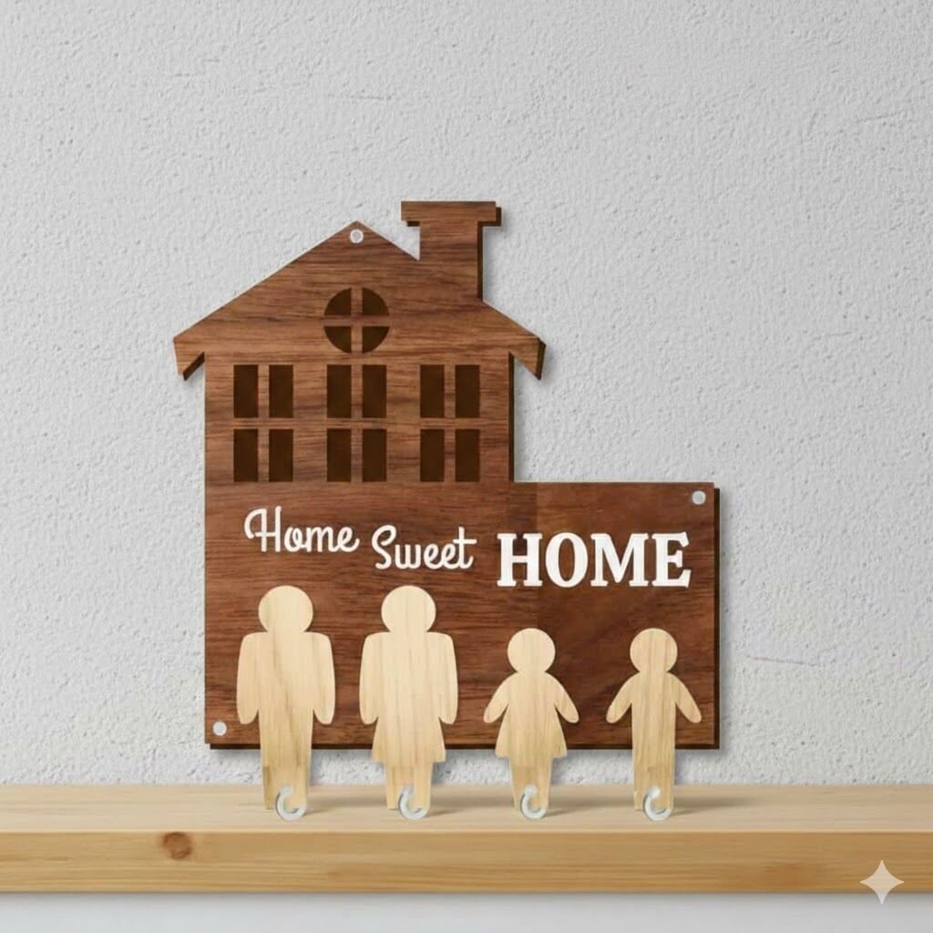 Dekoratif Ahşap Duvar Anahtarlık, Evim Güzel Evim