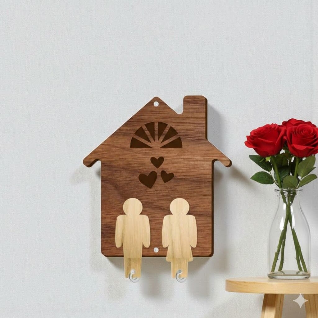 Kişiye Özel Ahşap Ev Şeklinde Anahtarlık ve Çift Anahtarlık Seti