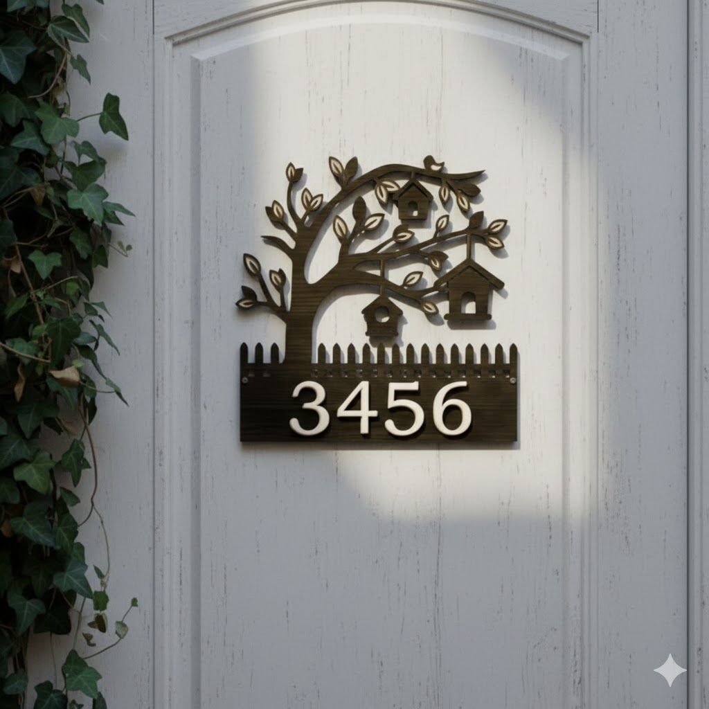 Kişiselleştirilmiş Modern Hayat Ağacı Ev Numarası Tabelası Özel Şık