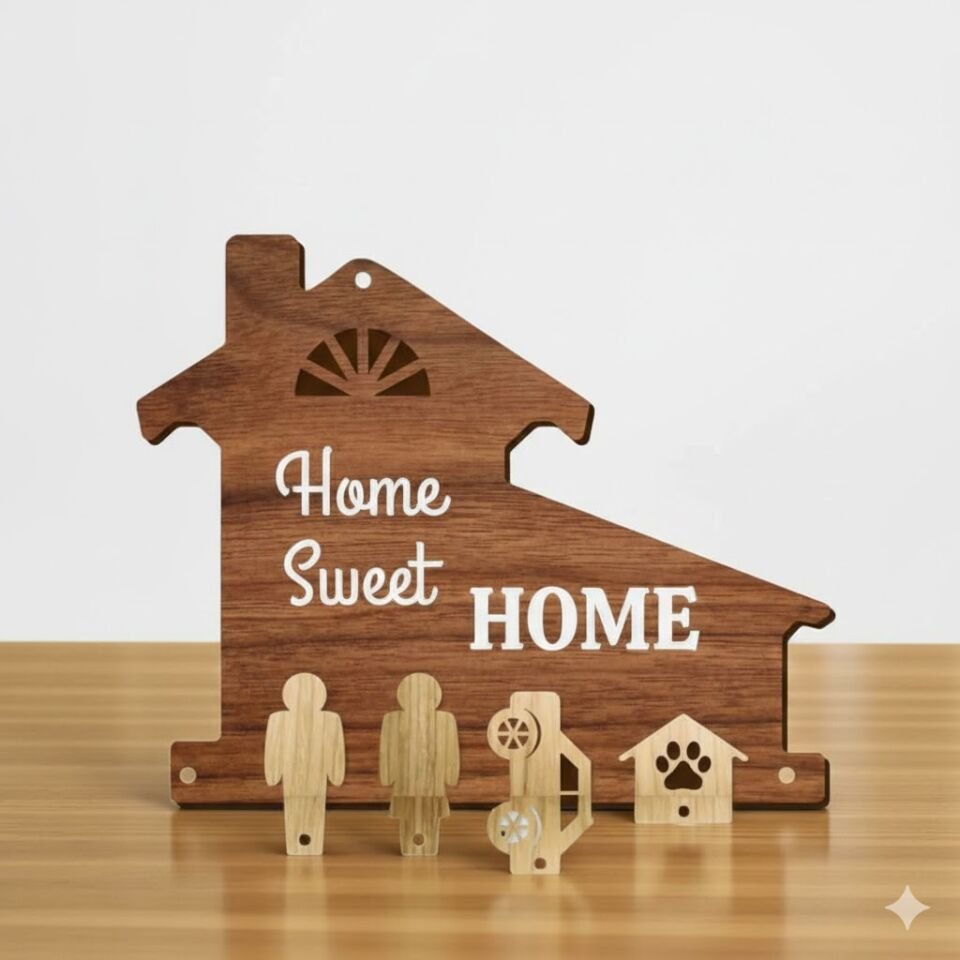 Evim Güzel Evim Ahşap 4 Kancalı, Baba, Anne, Araba ve Köpek Kulübesi İçin Uygun