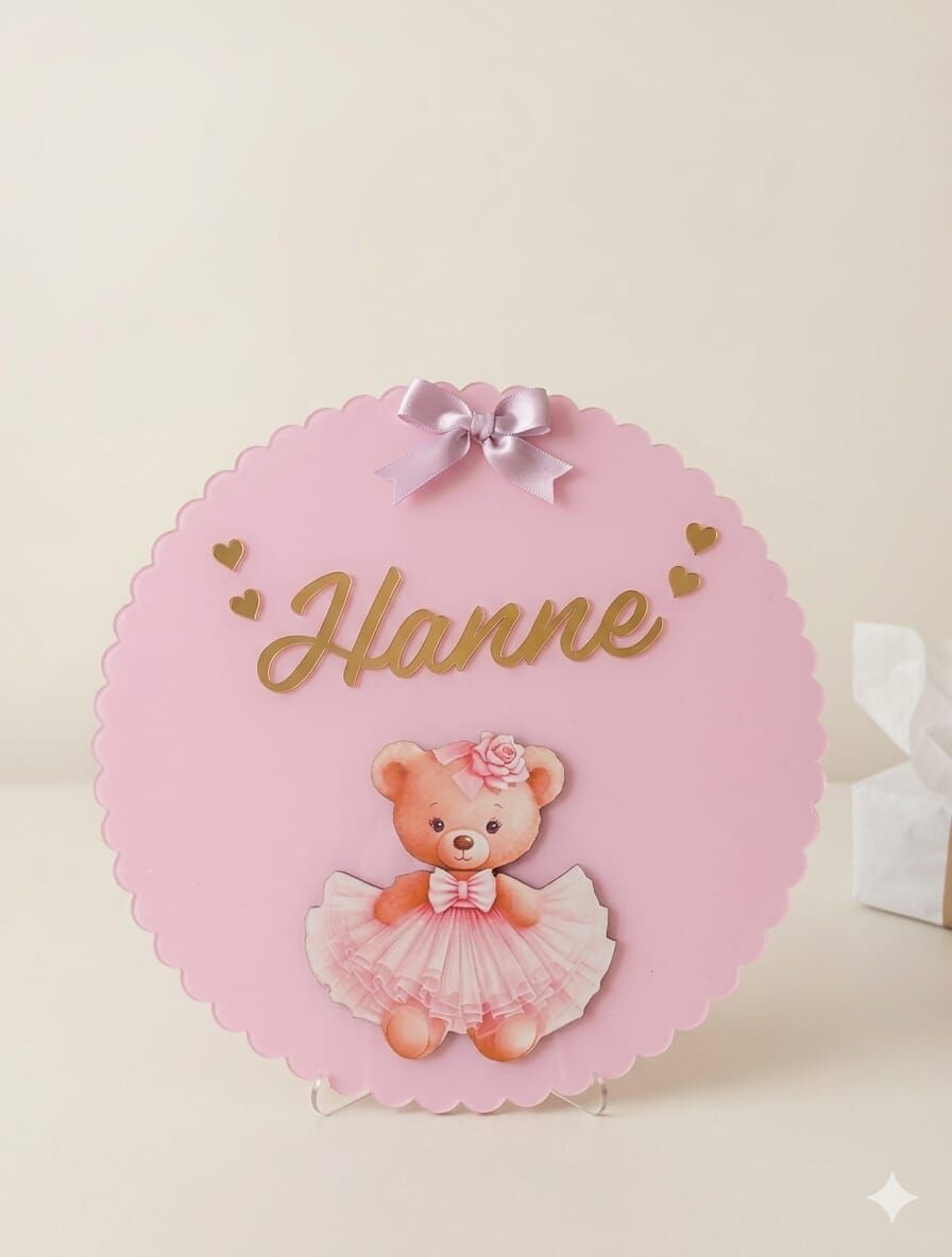 Ayıcıklı Model Yeni Doğan Kız Çocuk Odası Kapı Süsü 28 m