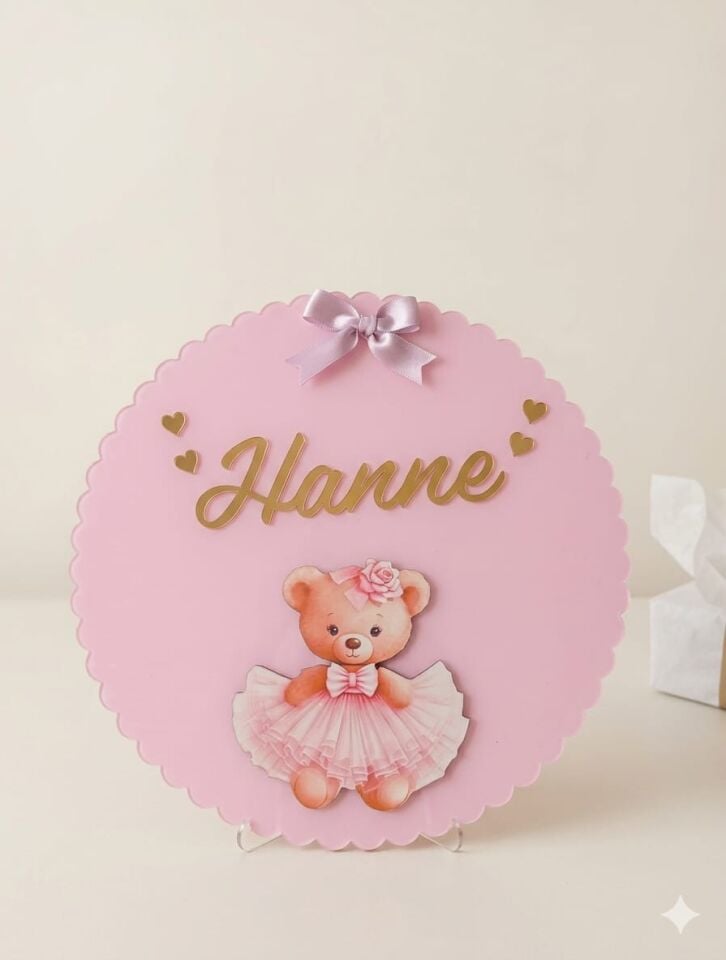 Ayıcıklı Model Yeni Doğan Kız Çocuk Odası Kapı Süsü 28 m