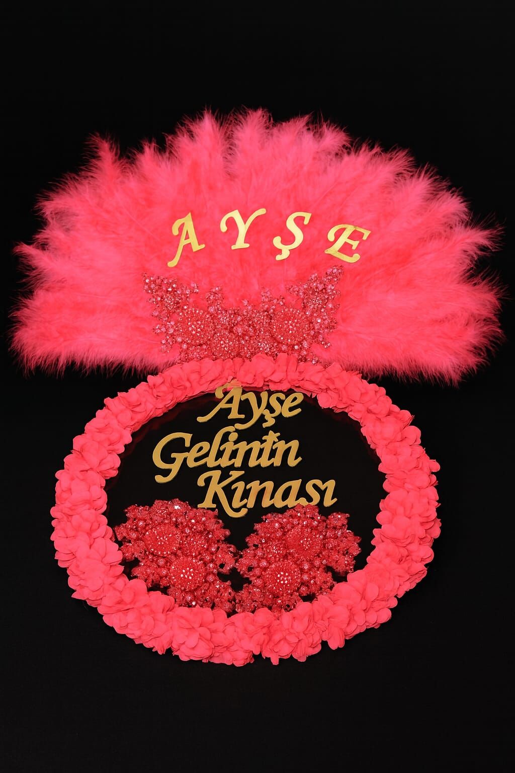 Isme Özel Kına Yelpazesi Ve  Şeffaf Pvc'li Gelin Tefi Seti Lazer Güllü Deri Tef Vurmalı Çalgı Def  Kına Gecesi Kına