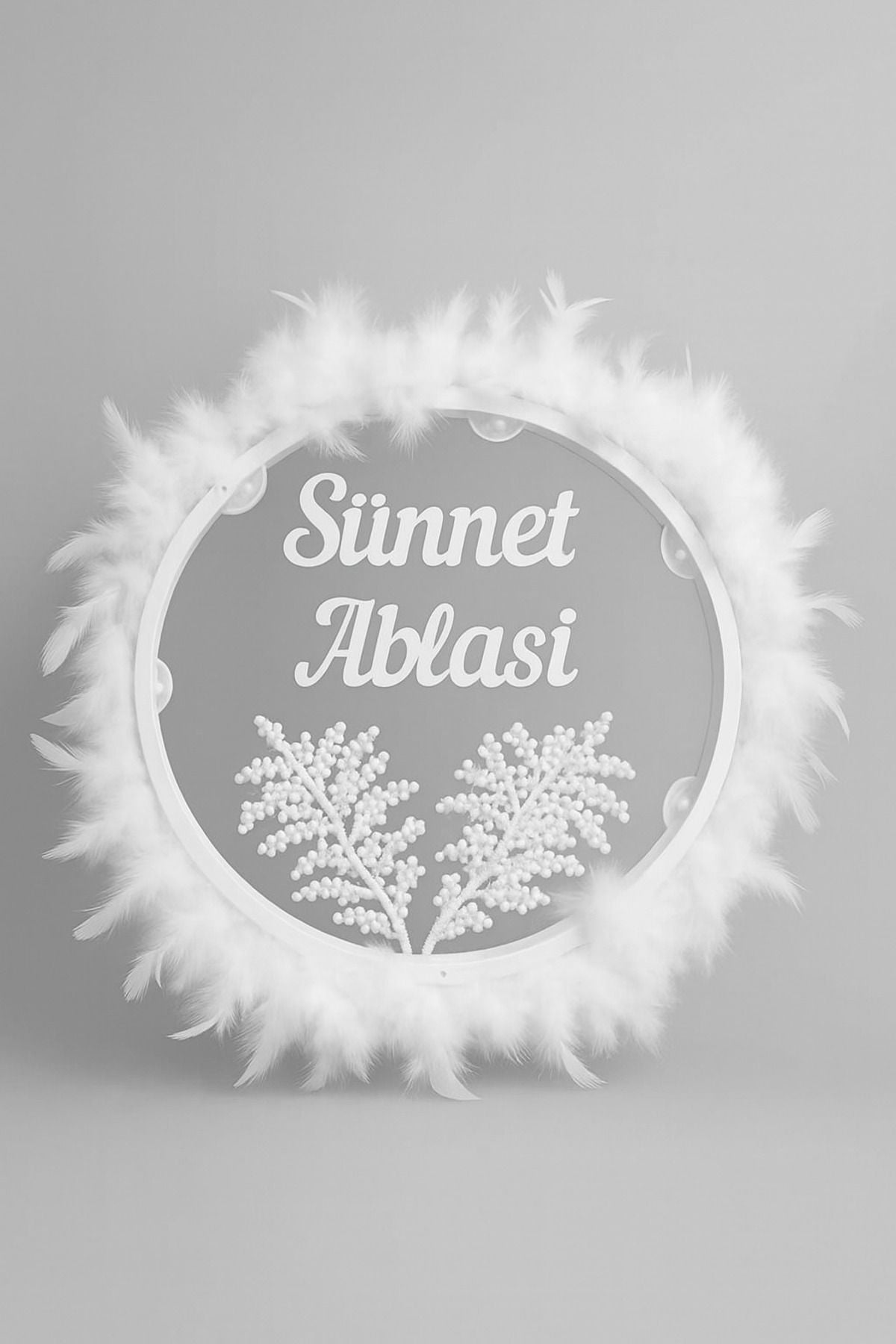 Tüylerle Süslenmiş Sünnet Tefi Vurmalı Çalgı Def Müzik Aleti Sünnet Ablası Tefi Sünnet Kınası Tefi Beyaz