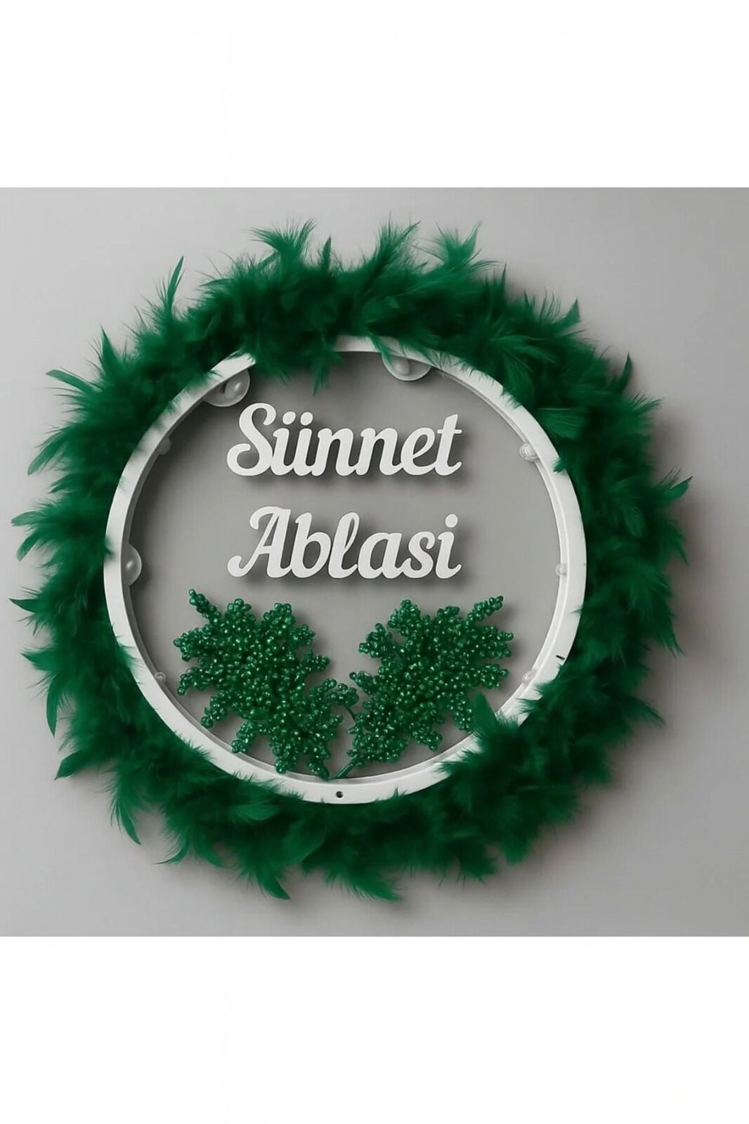Tüylerle Süslenmiş Sünnet Tefi Vurmalı Çalgı Def Müzik Aleti Sünnet Ablası Tefi Sünnet Kınası Tefi Yeşil
