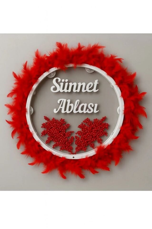 Tüylerle Süslenmiş Sünnet Tefi Vurmalı Çalgı Def Müzik Aleti Sünnet Ablası Tefi Sünnet Kınası Tefi Kırmızı