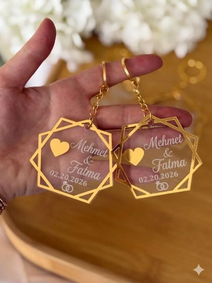 Kişiye Özel 2 Adet Pleksi Anahtarlık Gold