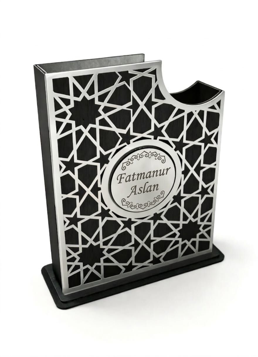 Kişiye Özel Kuran'ı Kerim Kılıfı Kur'an Kabı Çantası Siyah Gri 17*25 Ölçüde