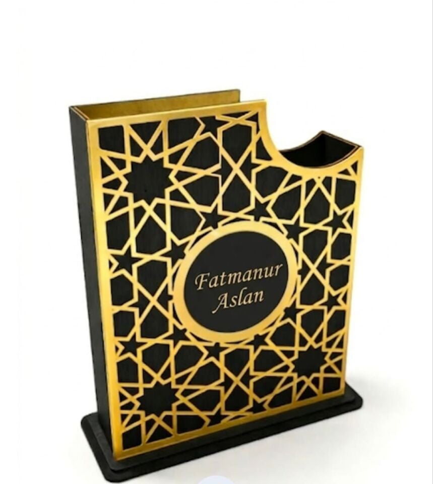 Kişiye Özel Kuran'ı Kerim Kılıfı Kur'an Kabı Çantası Siyah Gold 17*25 Ölçüde