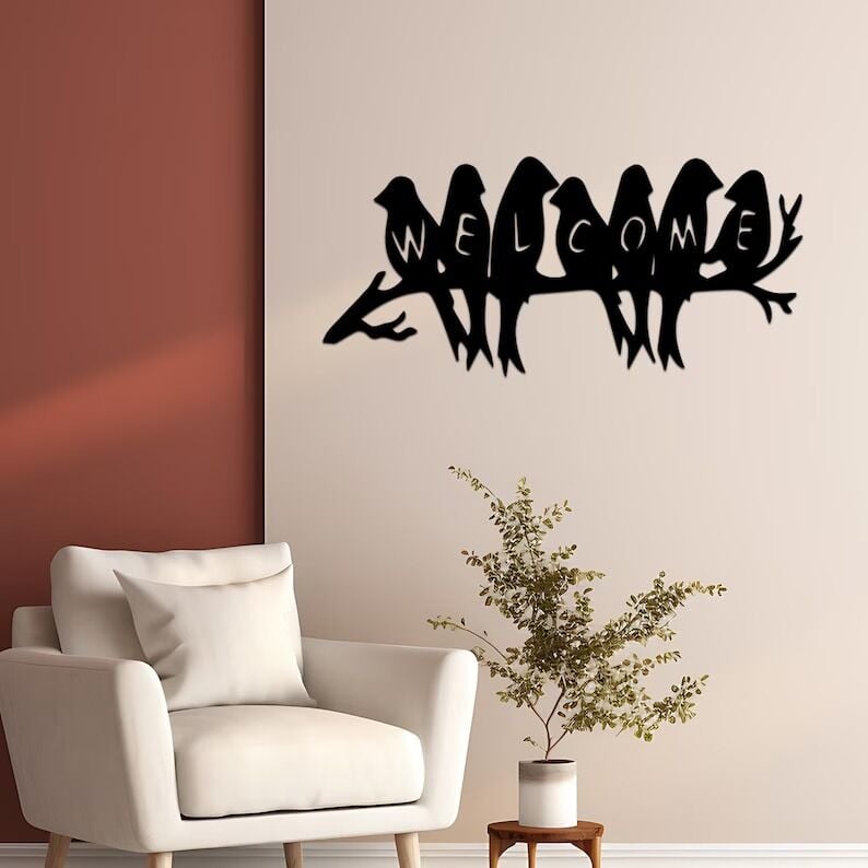 Welcome Yazılı Kapı Süsü Kuşlu Model Kapı Süsü Duvar Aksesuarı