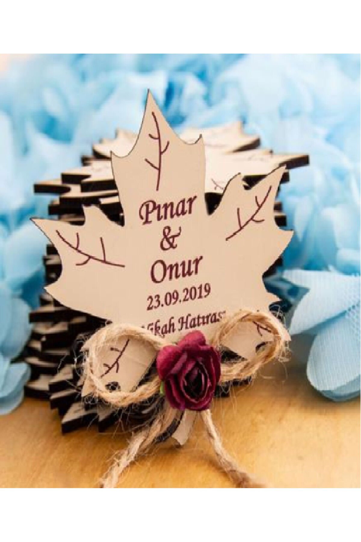 Ahşap Yaprak Model Magnet Nikah Düğün Nişan Hatırası 50 adet