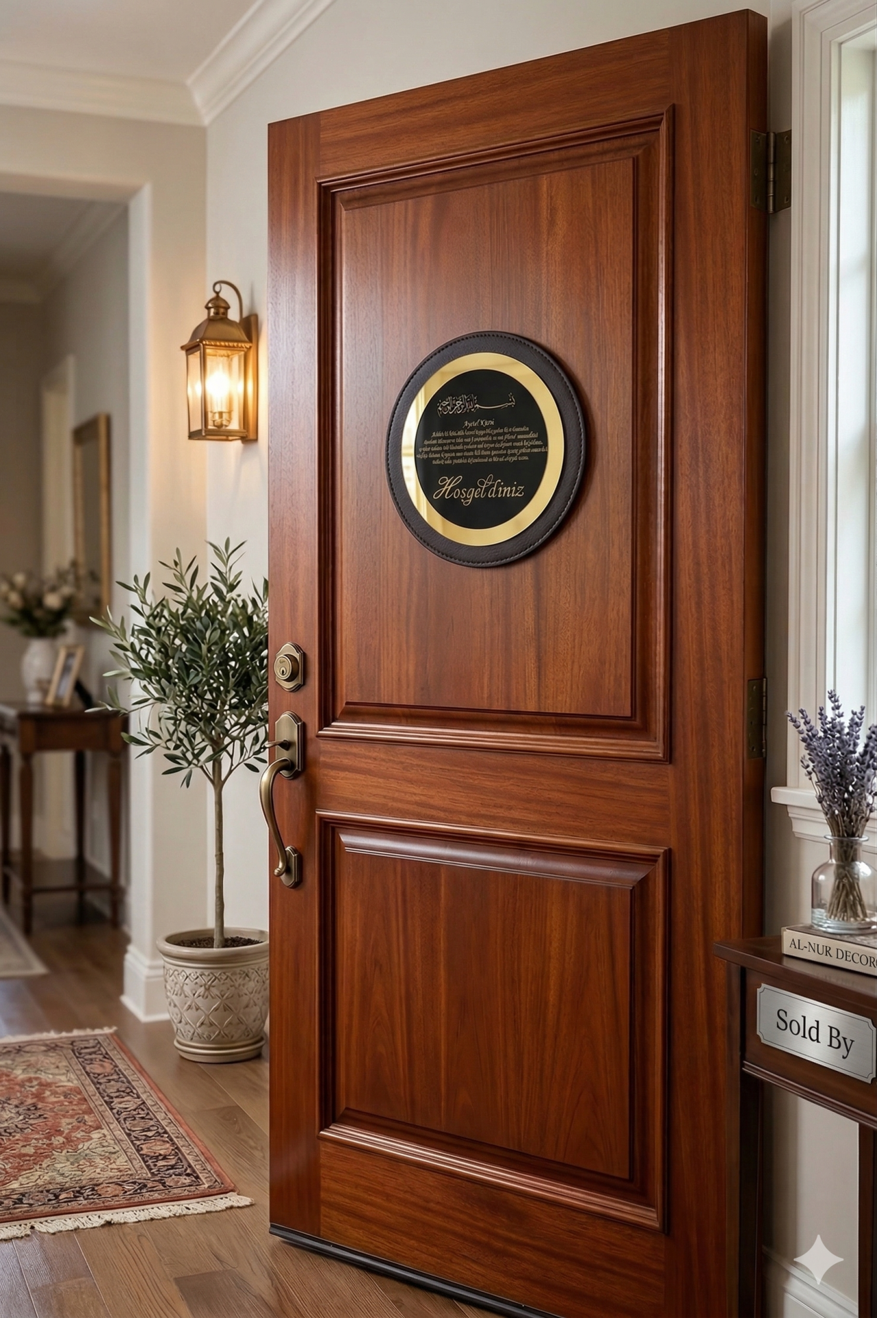 Hoşgeldiniz Yazılı Aynalı Pleksi Ahşap Kapı Süsü Dekoratif