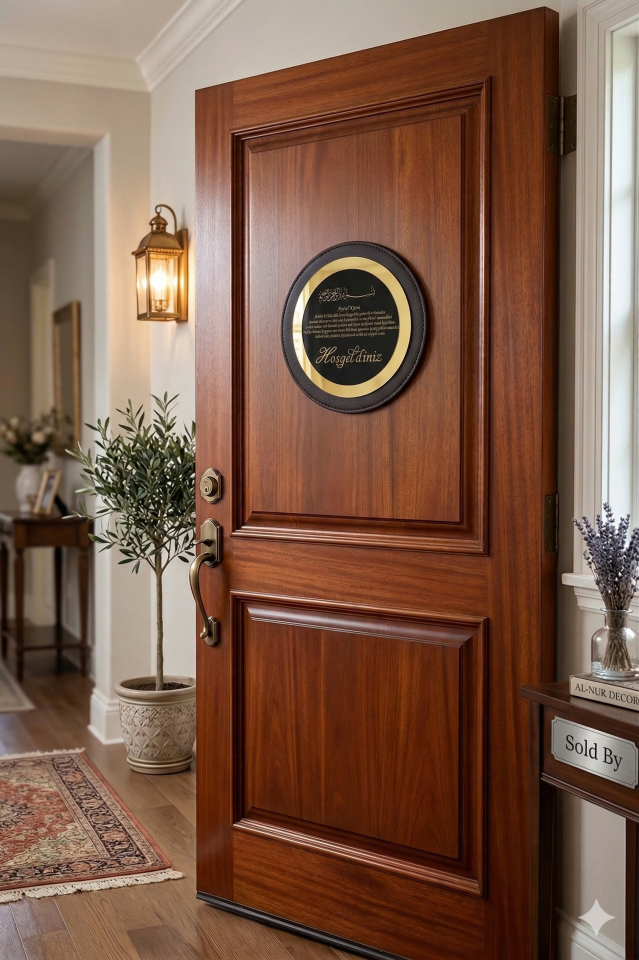 Hoşgeldiniz Yazılı Aynalı Pleksi Ahşap Kapı Süsü Dekoratif