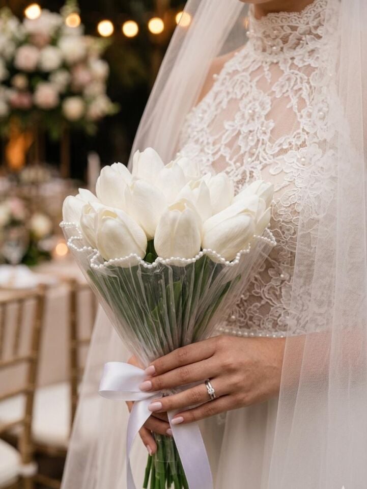 Islak Lale Gelin Çiçeği  Düğün Nikah Nişan Çiçeği 14 Laleli