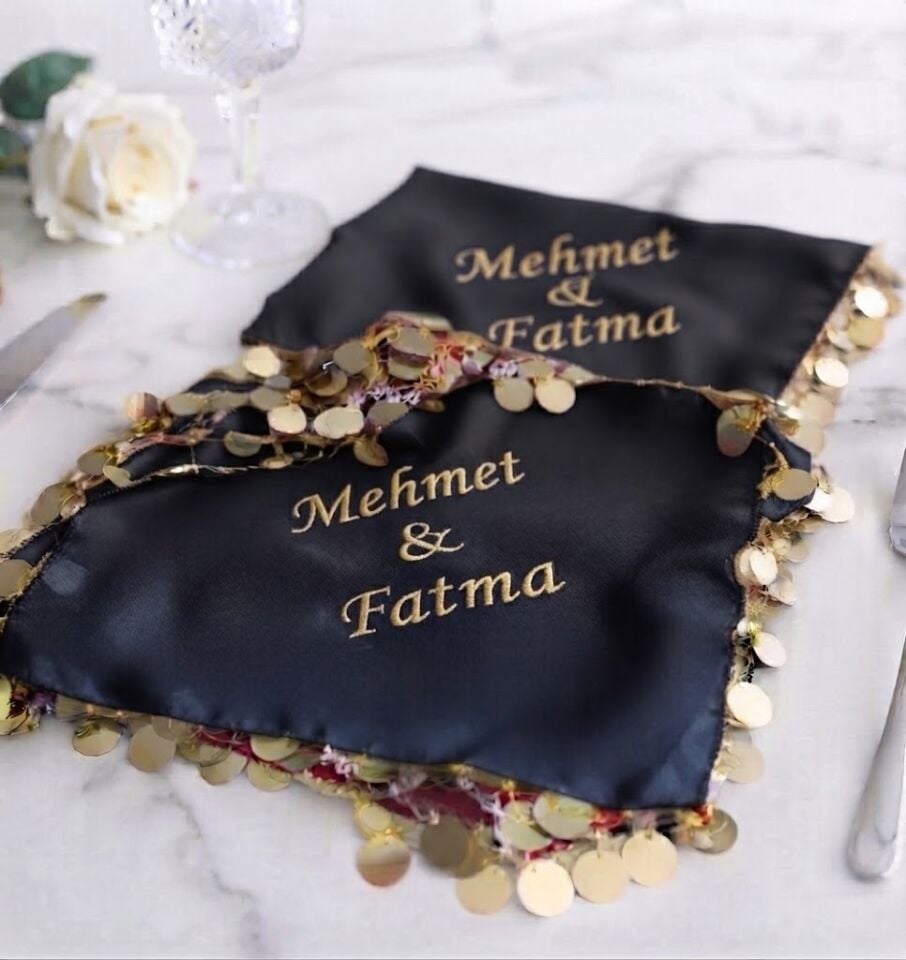 Isimli Halay Mendili 10 Adet Baskılı Mendil Düğün Kına Sünnet Cemiyetleri Için Mendili Siyah