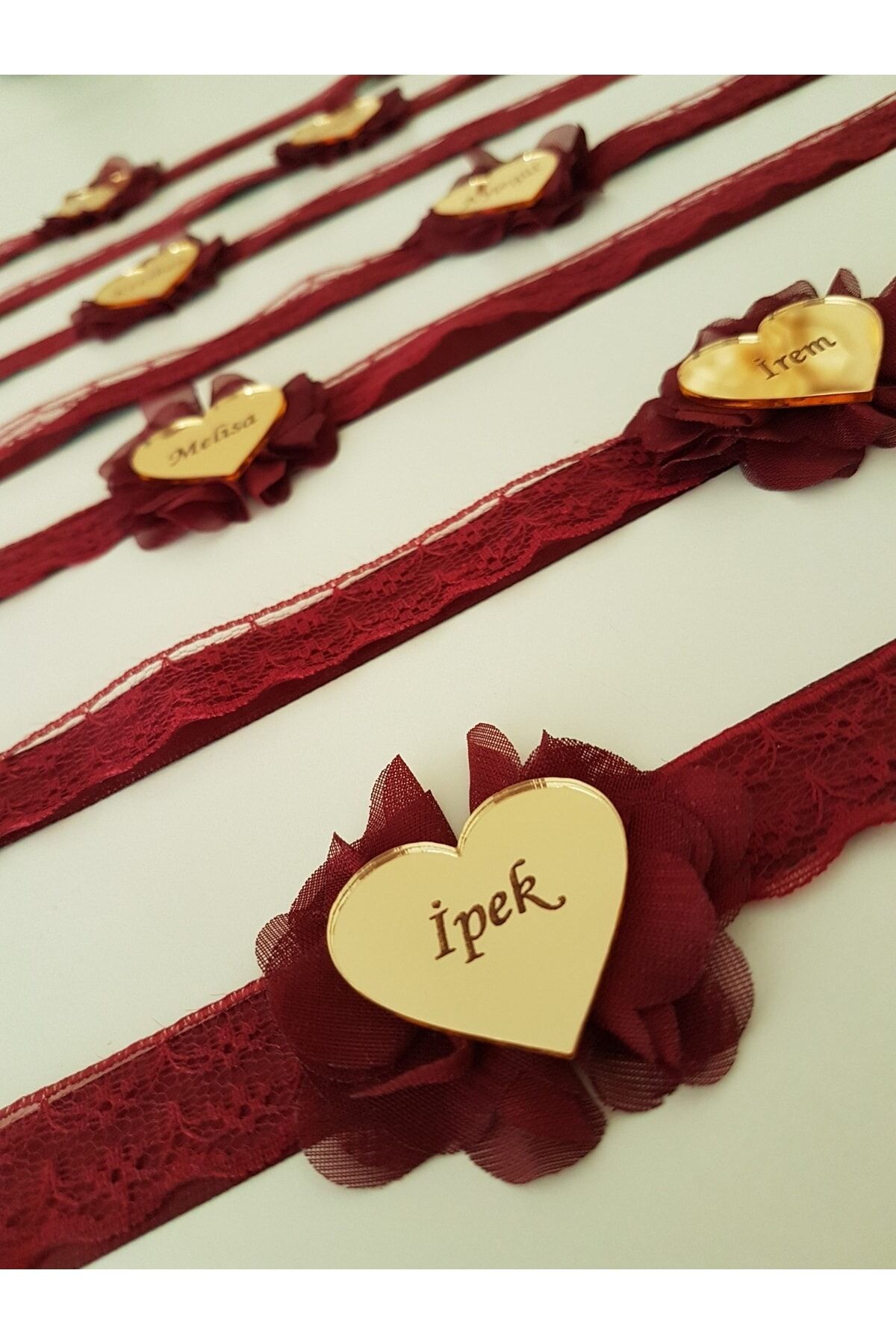Pleksili Isme Özel Bileklik Bordo 10 Adet