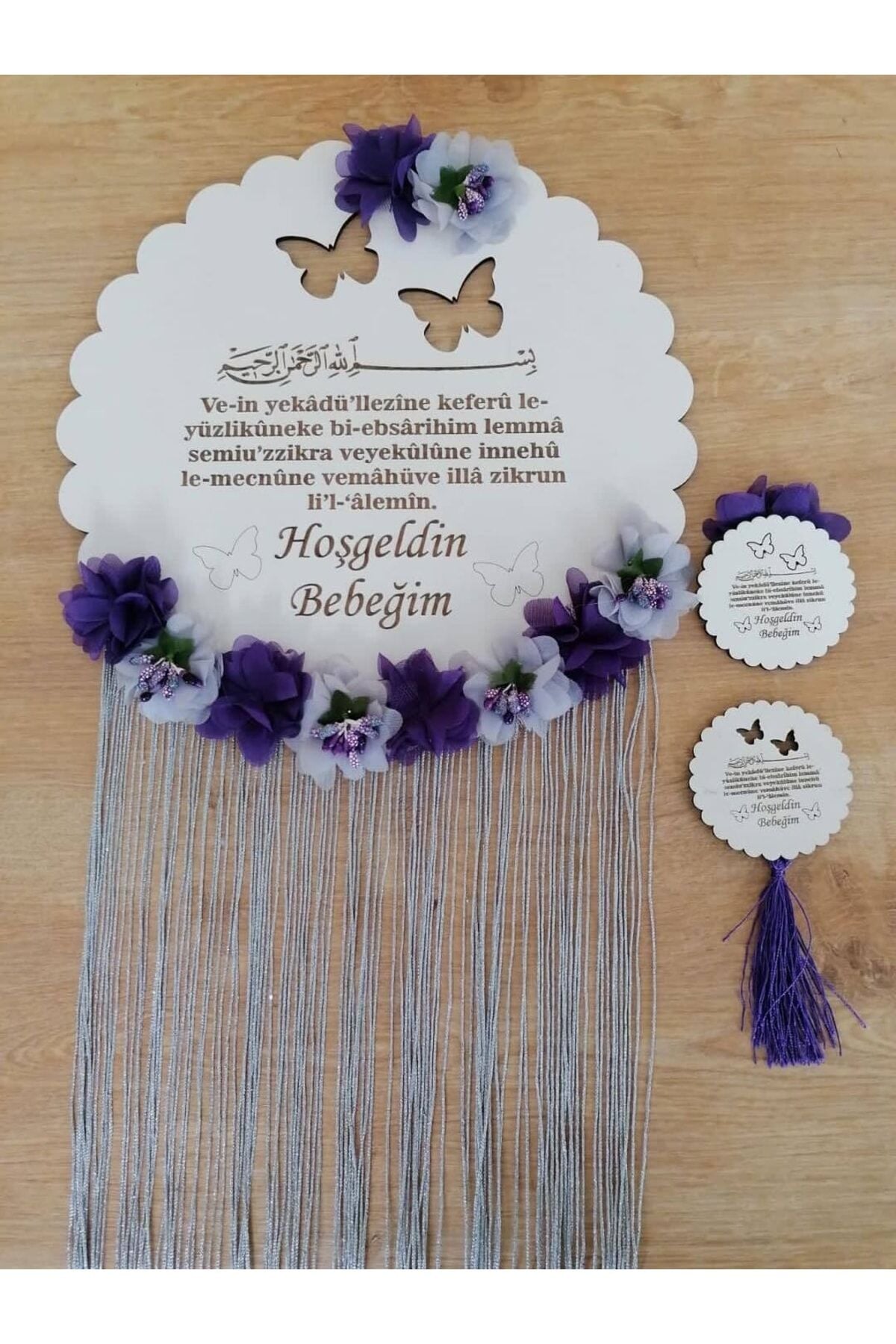 Hoşgeldin Bebeğim Özel Tasarım Kapı Süsü Ve 10 Adet Hatıra Magneti Mor