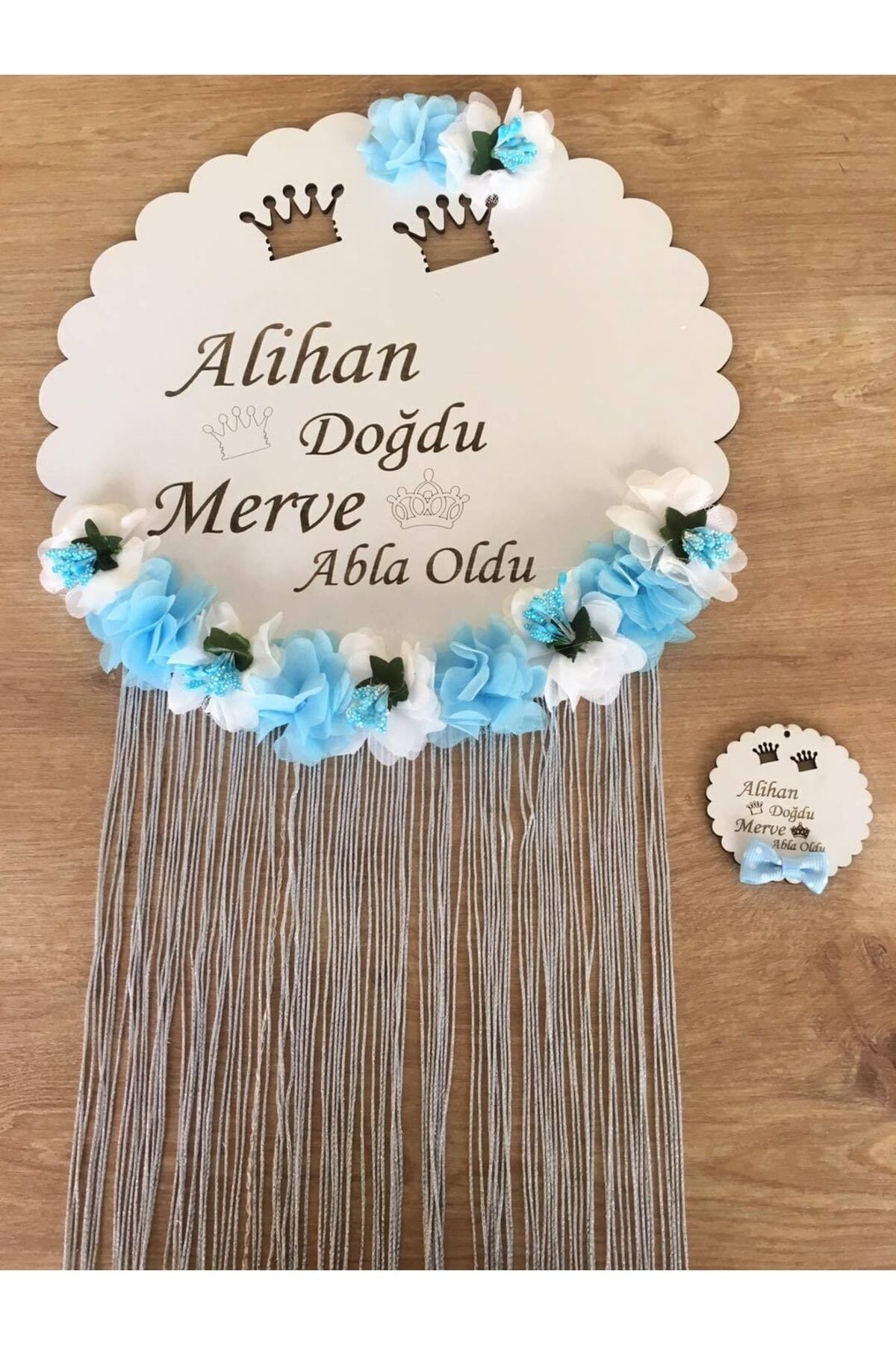 Hoşgeldin Bebeğim Özel Tasarım Kapı Süsü Ve 10 Adet Hatıra Magneti Mavi