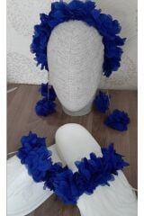 Sarkan Küpeli Lohusa Tacı Ve Lohusa Terlik Seti Lacivert