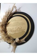 Ayetel Kürsili Pleksi Ahşap Kapı Süsü Hoşgeldiniz Yazılı Kapı Süsü 23 Cm Çapında