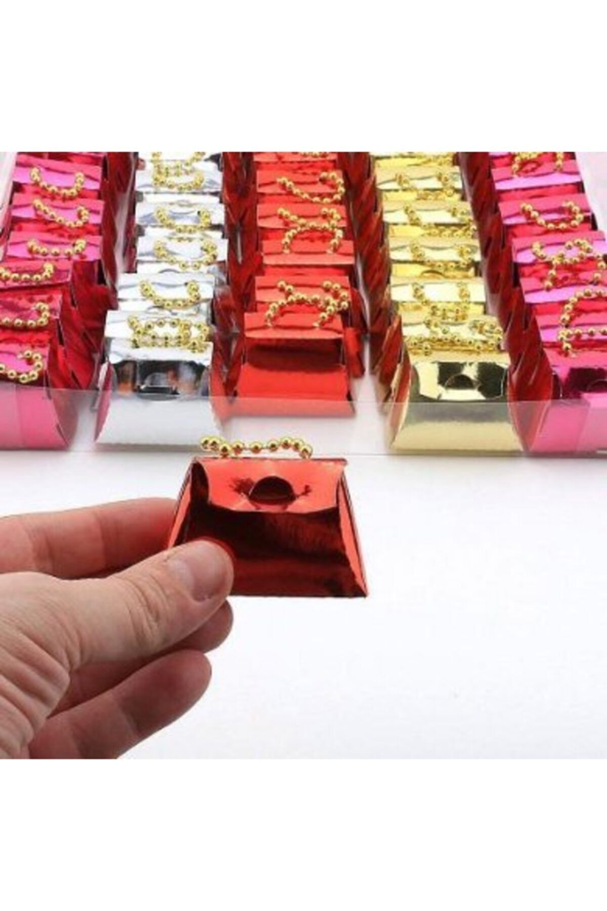 Çanta Kına Inci Saplı Karton Çanta - 50 Li Paket