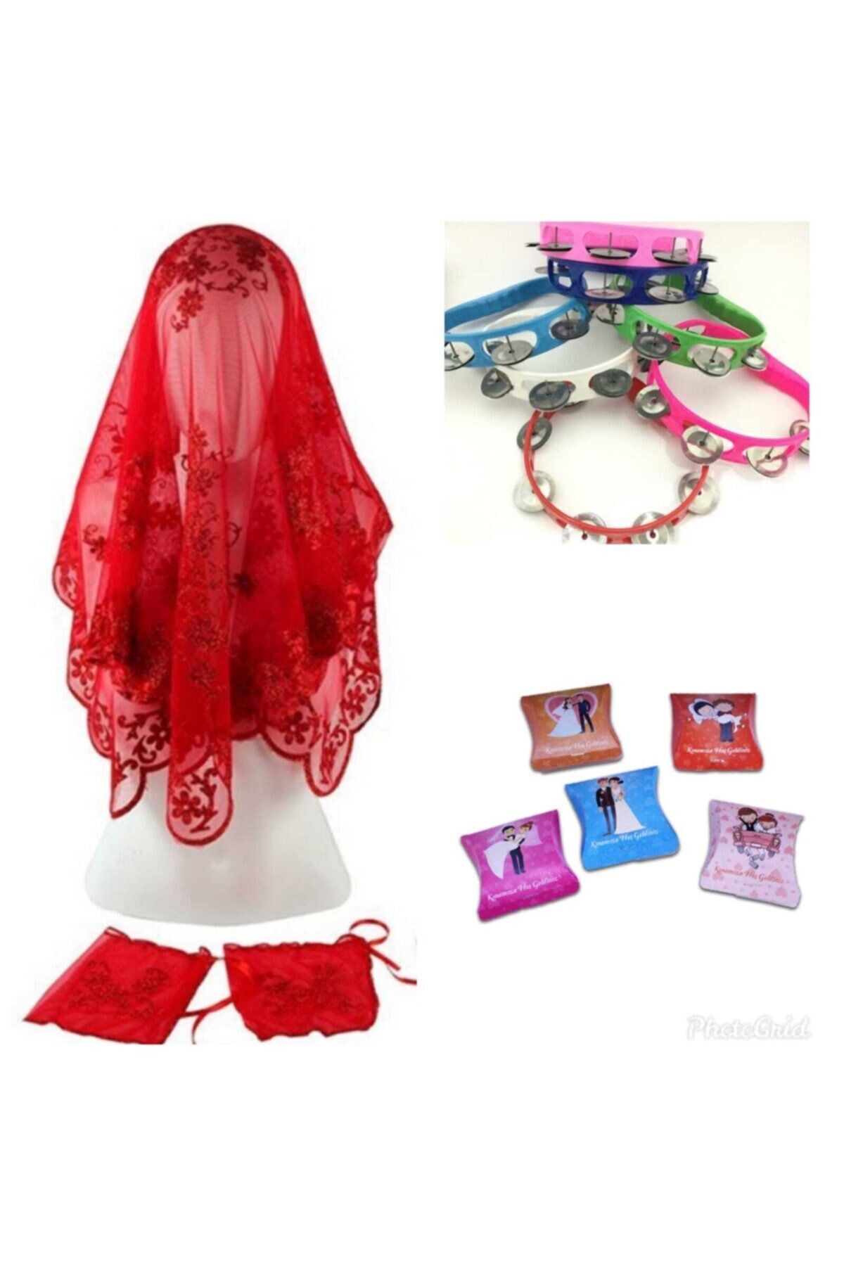 Kına Malzemeleri Allık Pullu Duvak Seti 20 Parça Gelin Duvak Seti