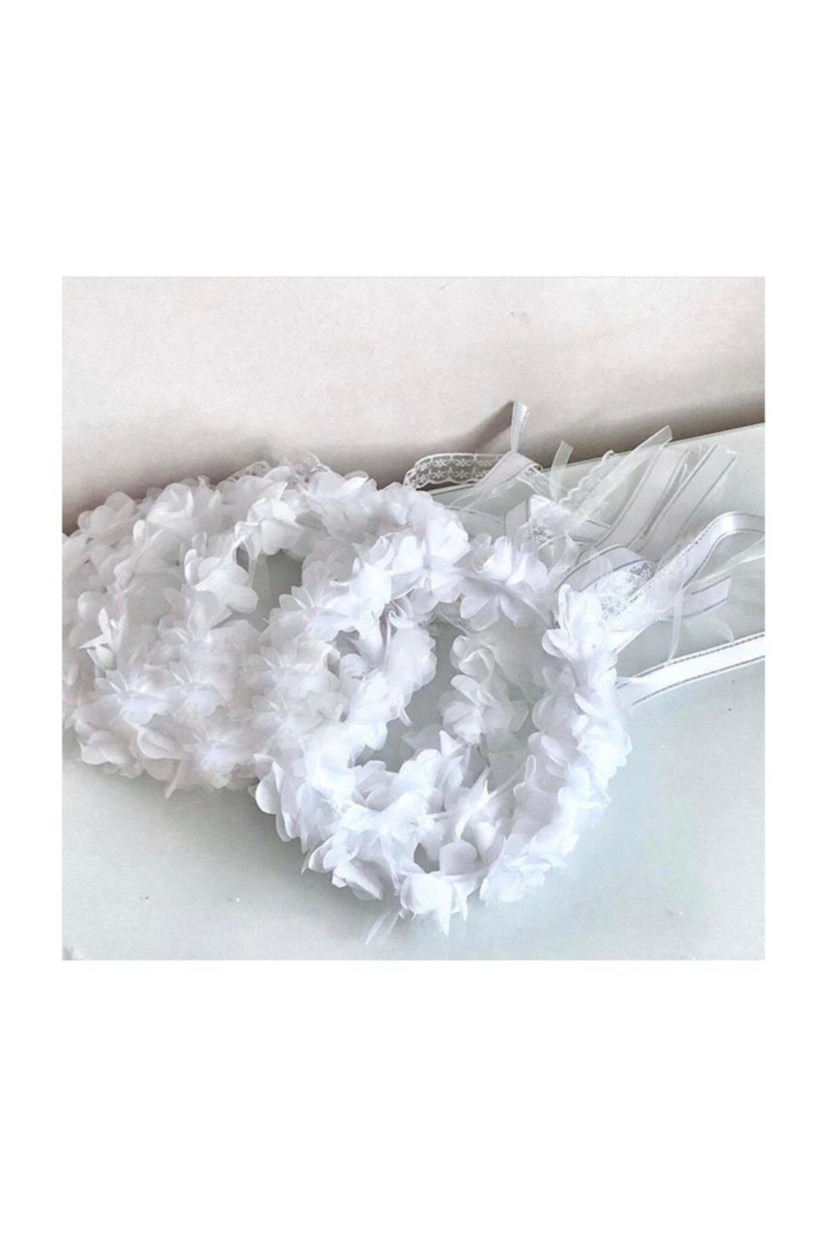 10 Adet Yuvarlak Nedime Tacı Lazer Kesim Full Çiçekli Beyaz