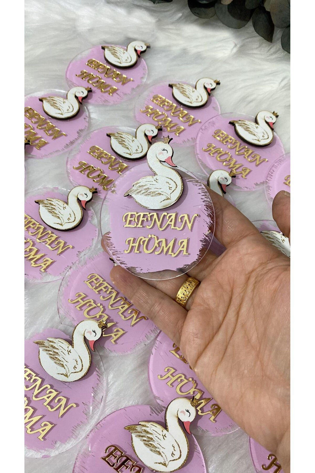 Şeffaf Pleksi Kuğu Figürlü Magnet Bebek Hatırası Magnet 15 adet