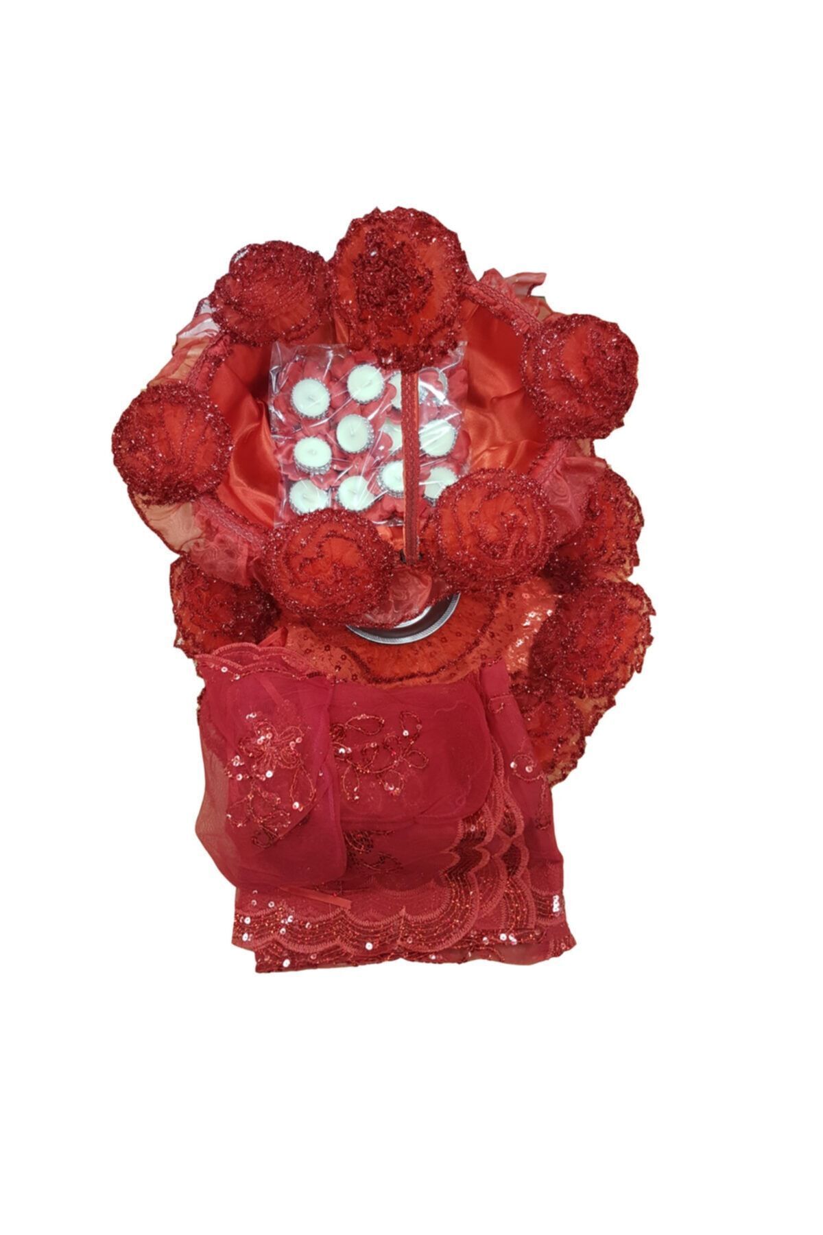 Mini Kına Seti Sepet Tepsi Mumlu Elgülü Ve Yüzörtüsü