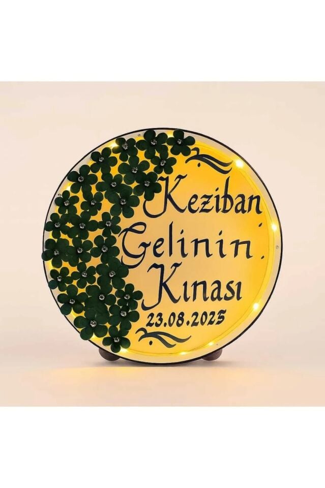 İsimli Ledli Gelin Tefi 3Boyut Taşlı Kına Nedime Bride Parti Defi Çalgılı Alet Zilli Şeffaf Def Zümrüt Yeşili