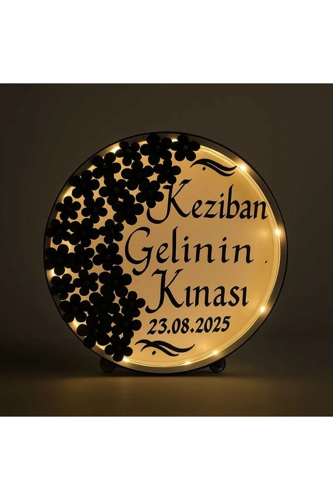 İsimli Ledli Gelin Tefi 3Boyut Taşlı Kına Nedime Bride Parti Defi Çalgılı Alet Zilli Şeffaf Def Siyah