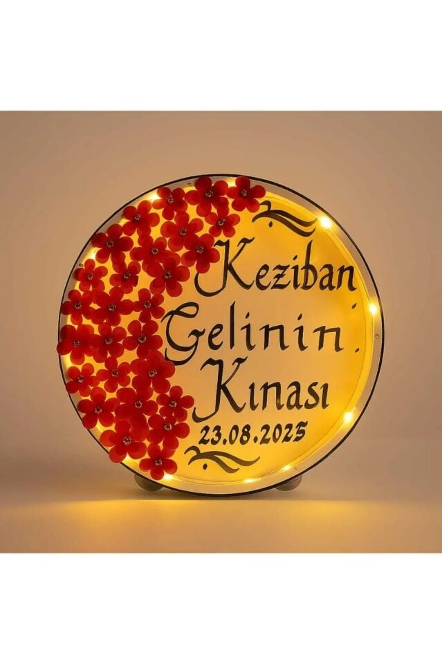 İsimli Ledli Gelin Tefi 3Boyut Taşlı Kına Nedime Bride Parti Defi Çalgılı Alet Zilli Şeffaf Def Kırmızı