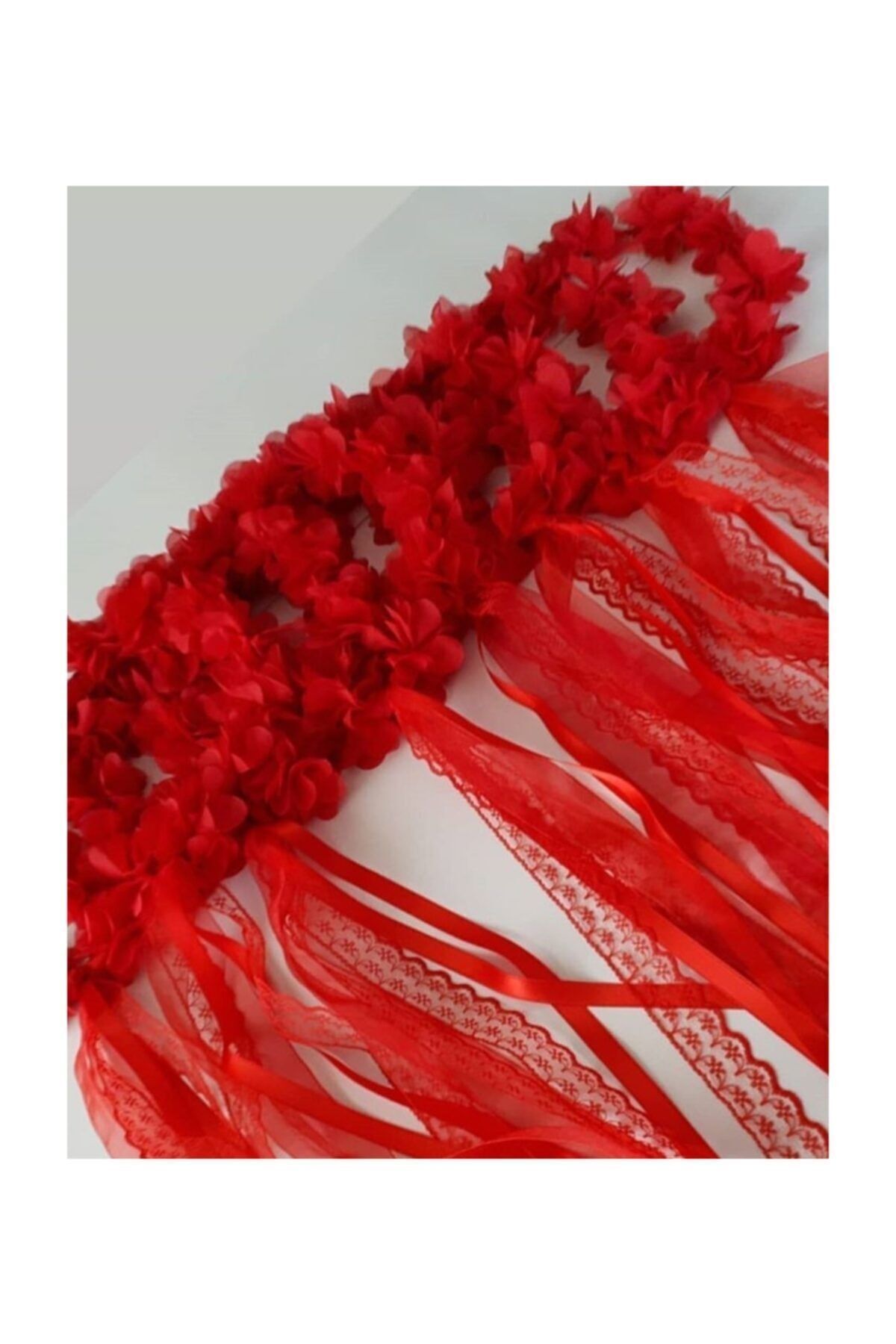 5li Yuvarlak Nedime Tacı Lazer Kesim Çiçekli Kına Nedime Tacı Kırmızı