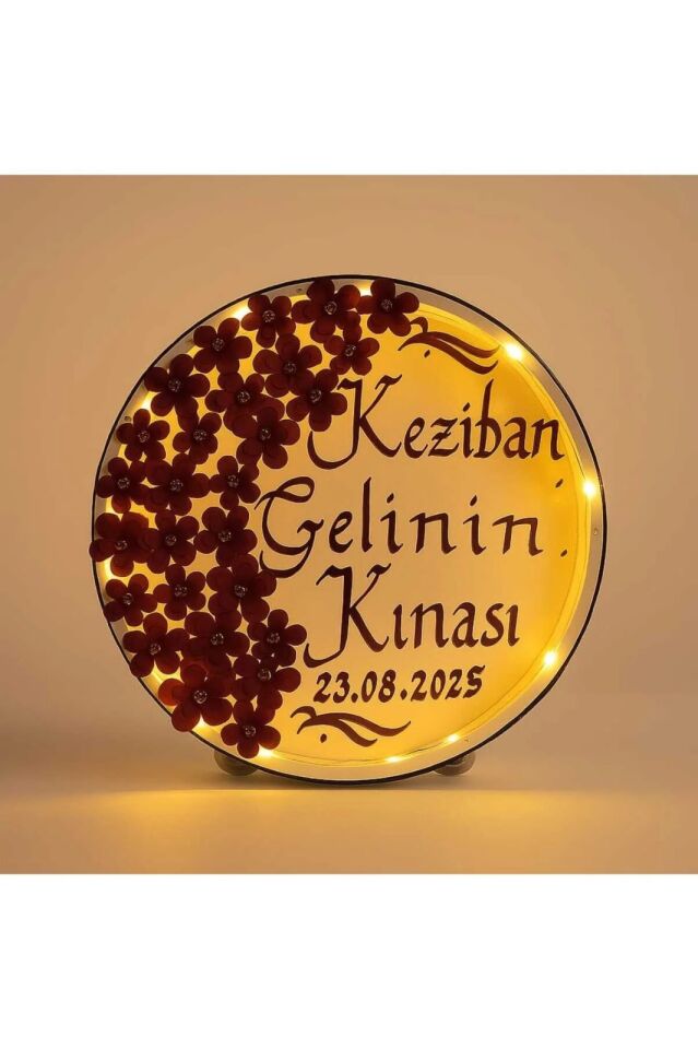 İsimli Ledli Gelin Tefi 3Boyut Taşlı Kına Nedime Bride Parti Defi Çalgılı Alet Zilli Şeffaf Def Bordo