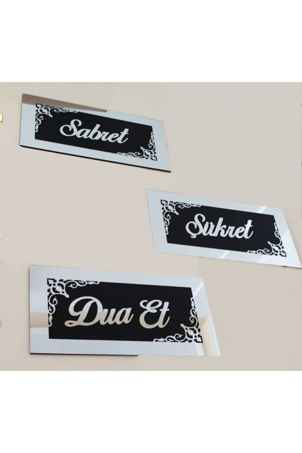 Sabret Şükret Dua Et Üçlü Pano Set Pleksi Duvar Süsü