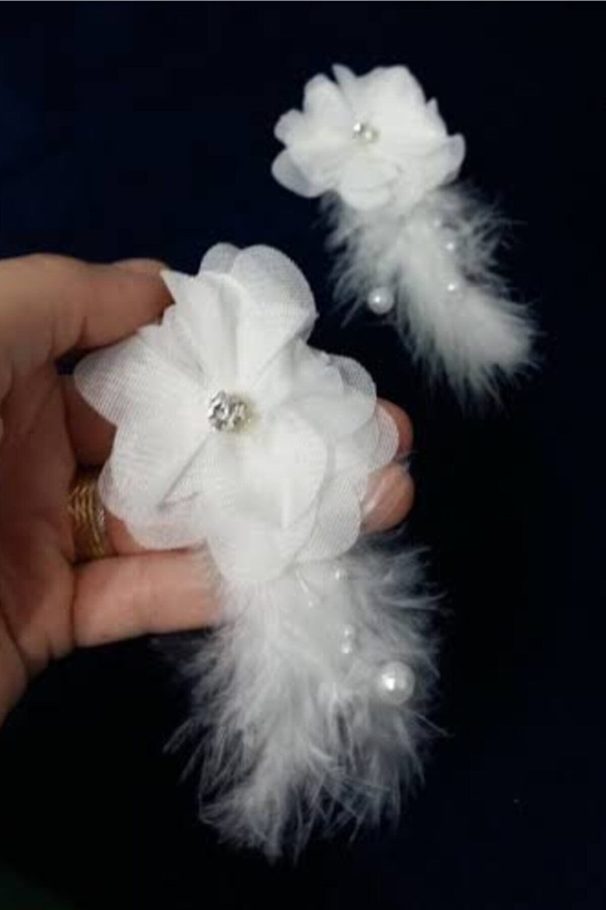 Gelin Küpesi Lazer Güllü Tüylü Çiçekli Gelin Için Kına Düğün Küpesi