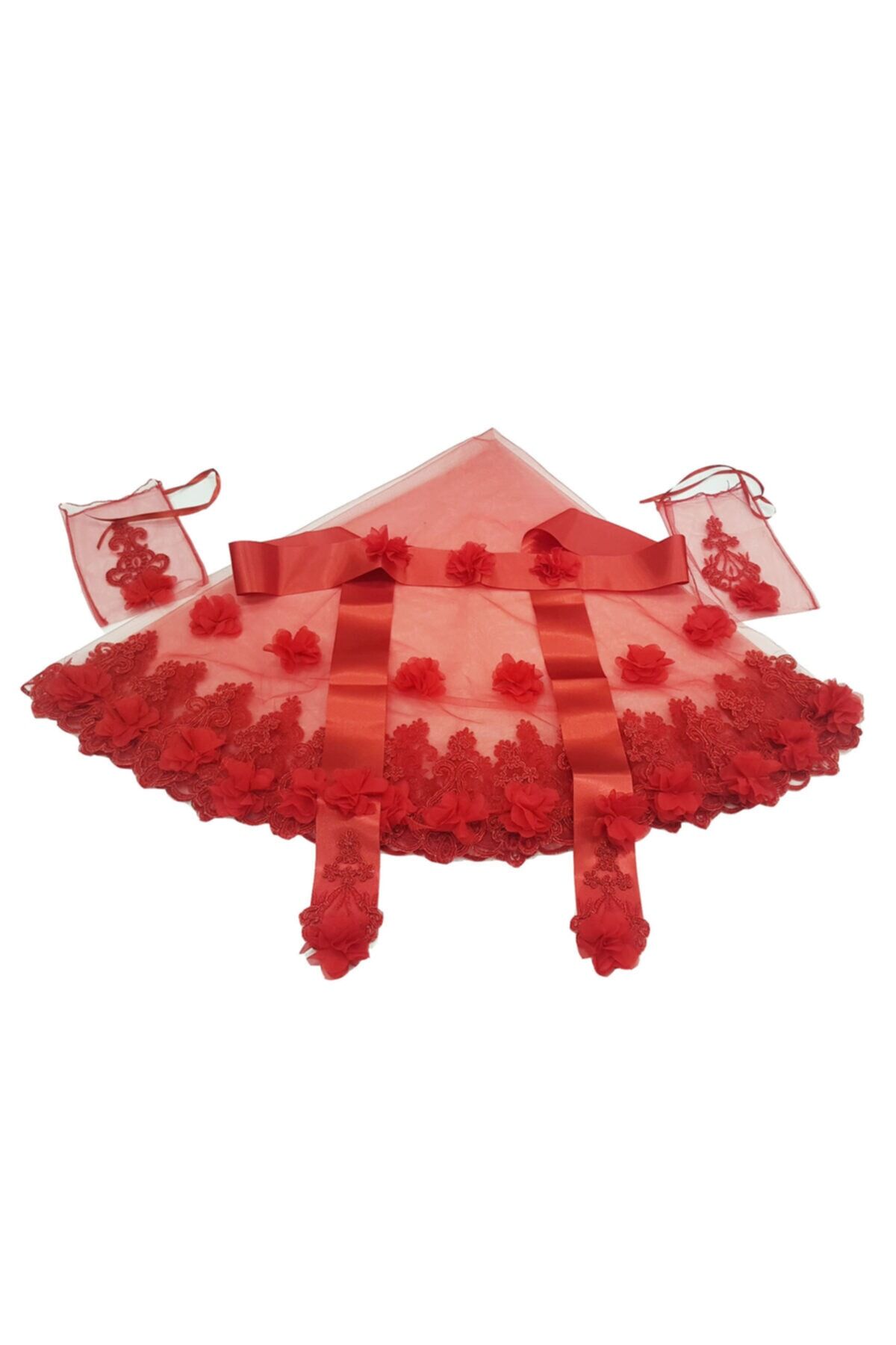 3 Boyutlu Yuvarlak Gelin Duvağı Gelin Yüz Örtüsü 4 Parça