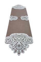 Çift Katlı Maraş Oymalı Model Püsküllü Ranır Masa Aksesuarı 33*120 Kahve