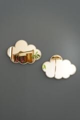 Çocuk Odası Dekoratif Ikili Beyaz Bulut Duvar Aynası Seti 2 Adet Gümüş