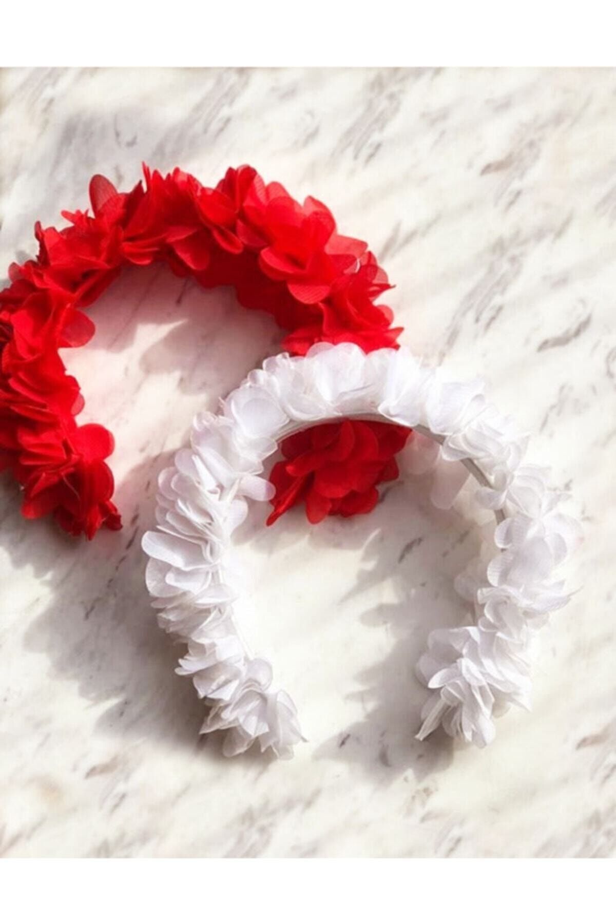 Bol Güllü Kına Gecesi Nedime Tacı Kına Tacı Lohusa Tacı Kırmızı-beyaz 2 Adet