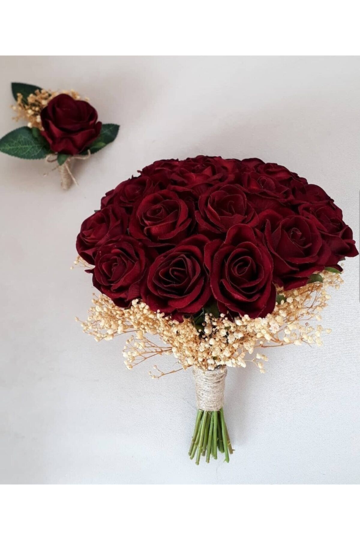 Kadın Kırmızı Yapay Gelin Buketi