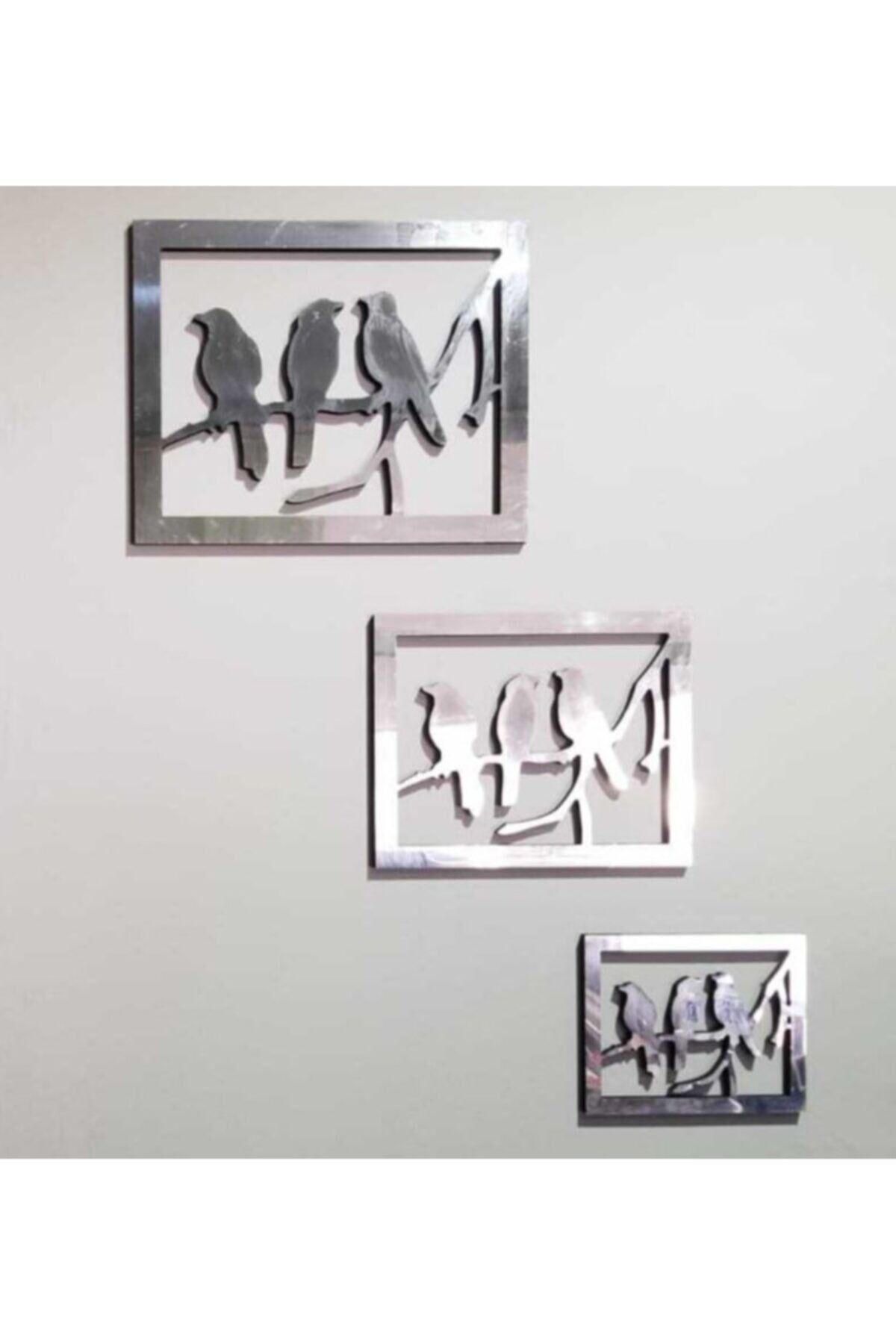 Kuş Figürlü Pleksi Dekoratif  Duvar Süsü 3'lü